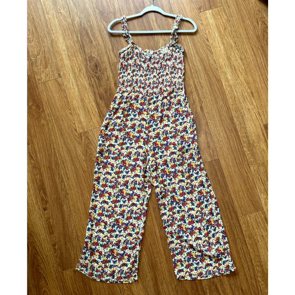Faithfull The Brand Jumpsuit Womens US6 Floral Multicolor Smocked Cropped PullOn - Picture 1 of 15
